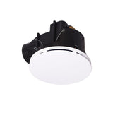 Modura AllAir Mate Plus white round exhaust fan with black housing and side duct outlet